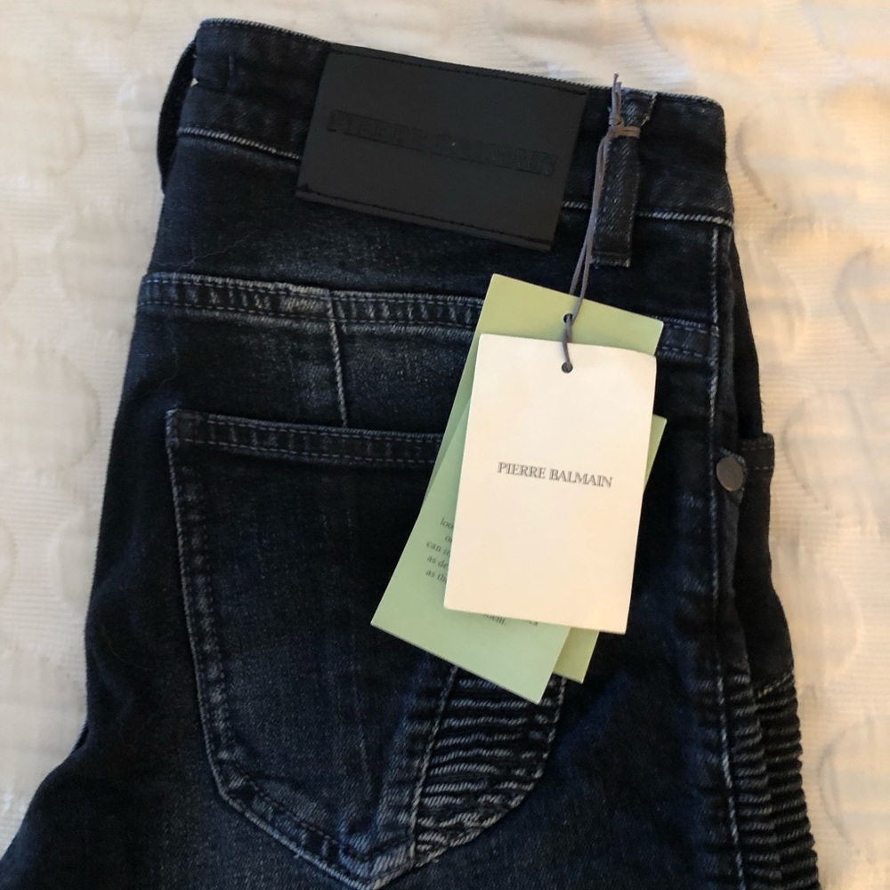 NEW W TAG: Pierre Balmain - Moto ribbed blue denim